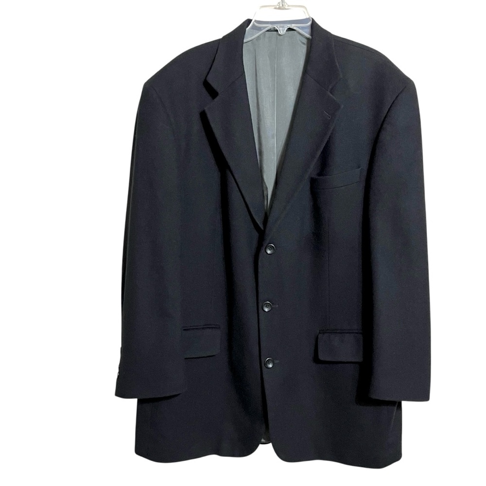 Oscar De La Renta Mens Wool Cashmere Classic Blazer 46L Black Quiet Luxury
